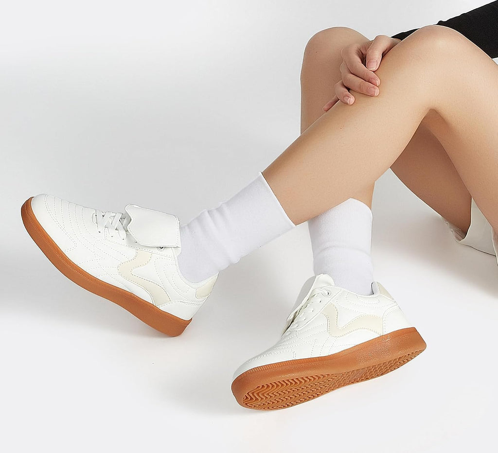 LUCKY STEP Women's Gum Sole Fashion Sneakers Classic Retro Fancy Casual Leisure Tennis Walking Skate Shoes