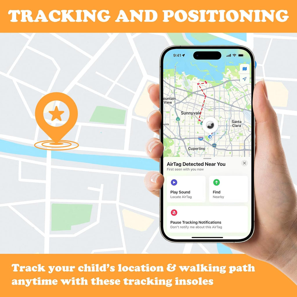 V.Step Kids Insoles Tracker Holder Breathable Shoe Inserts for Kids Orange Intended for Universal Radio Tracking Gadgets (Medium)