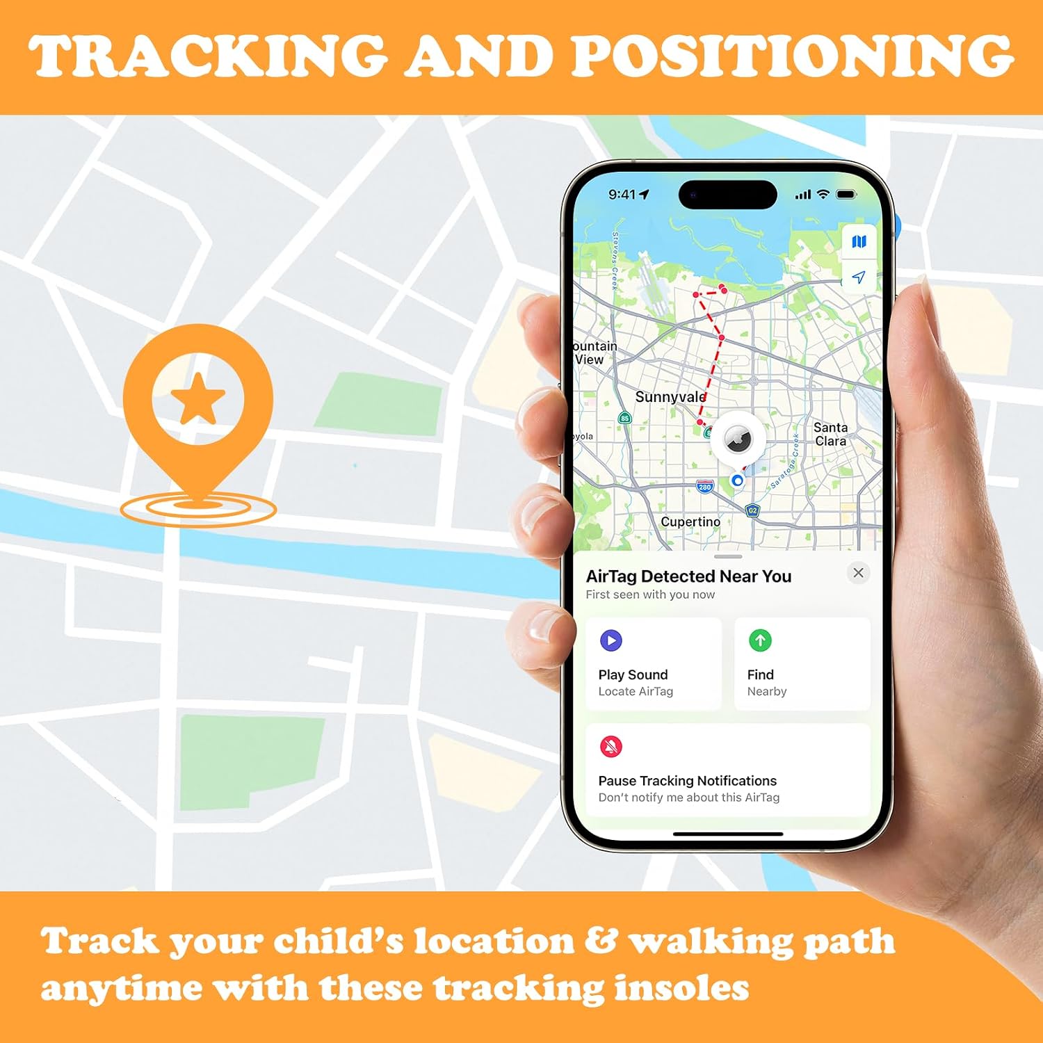 V.Step Kids Insoles Tracker Holder Breathable Shoe Inserts for Kids Orange Intended for Universal Radio Tracking Gadgets (Medium)