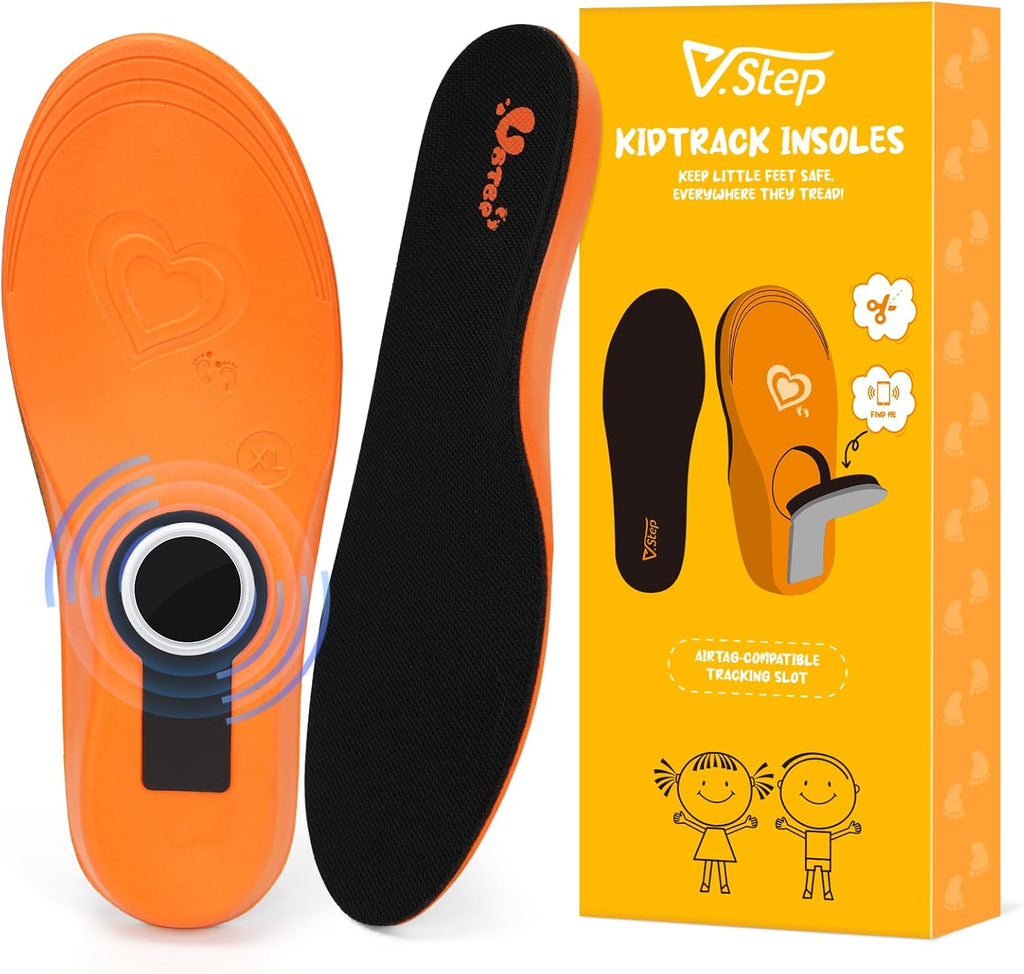 V.Step Kids Insoles Tracker Holder Breathable Shoe Inserts for Kids Orange Intended for Universal Radio Tracking Gadgets (Medium)