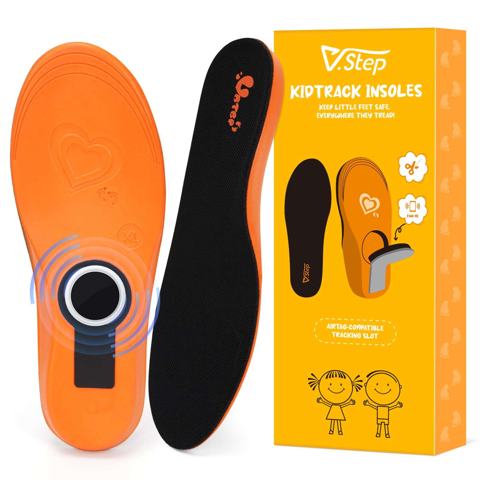 V.Step Kids Insoles Tracker Holder Breathable Shoe Inserts for Kids Orange Intended for Universal Radio Tracking Gadgets (Medium)