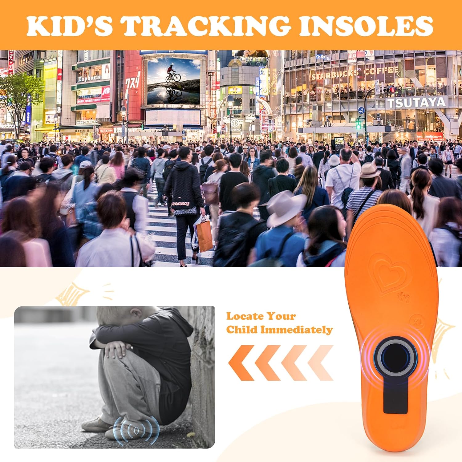 V.Step Kids Insoles Tracker Holder Breathable Shoe Inserts for Kids Orange Intended for Universal Radio Tracking Gadgets (Medium)